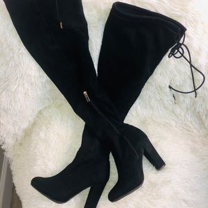 Black suede trending  thigh high boots
